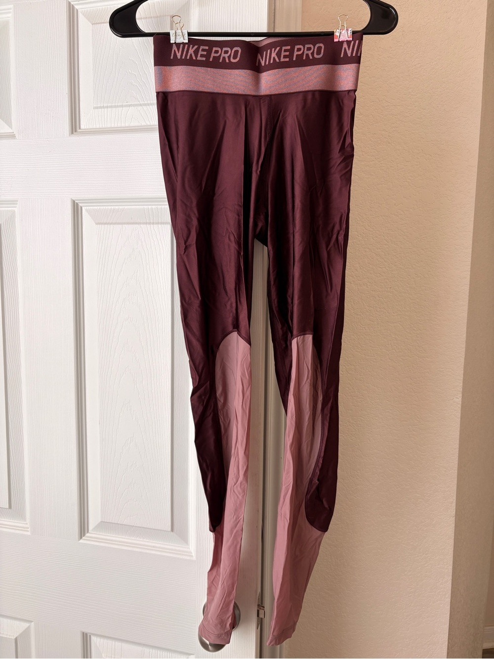 Nike Pro Maroon and Pink Colorblock Leggings
